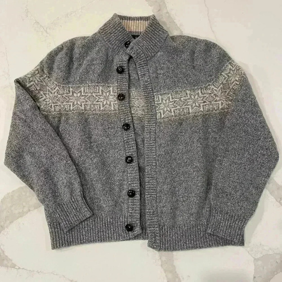 Brooks Brothers Cardigan Sweater Mens Large Gray Wool Blend Dark Brown Buttons - Picture 1 of 7